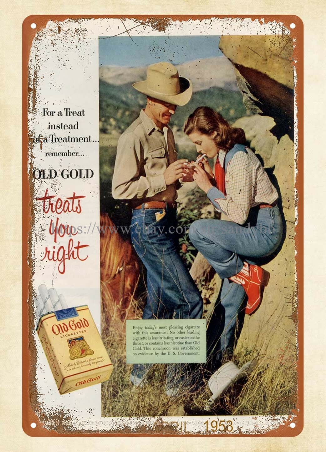 tin sign For a treat instead of a Treatment cowboy cowgirl tobacco cigarrete