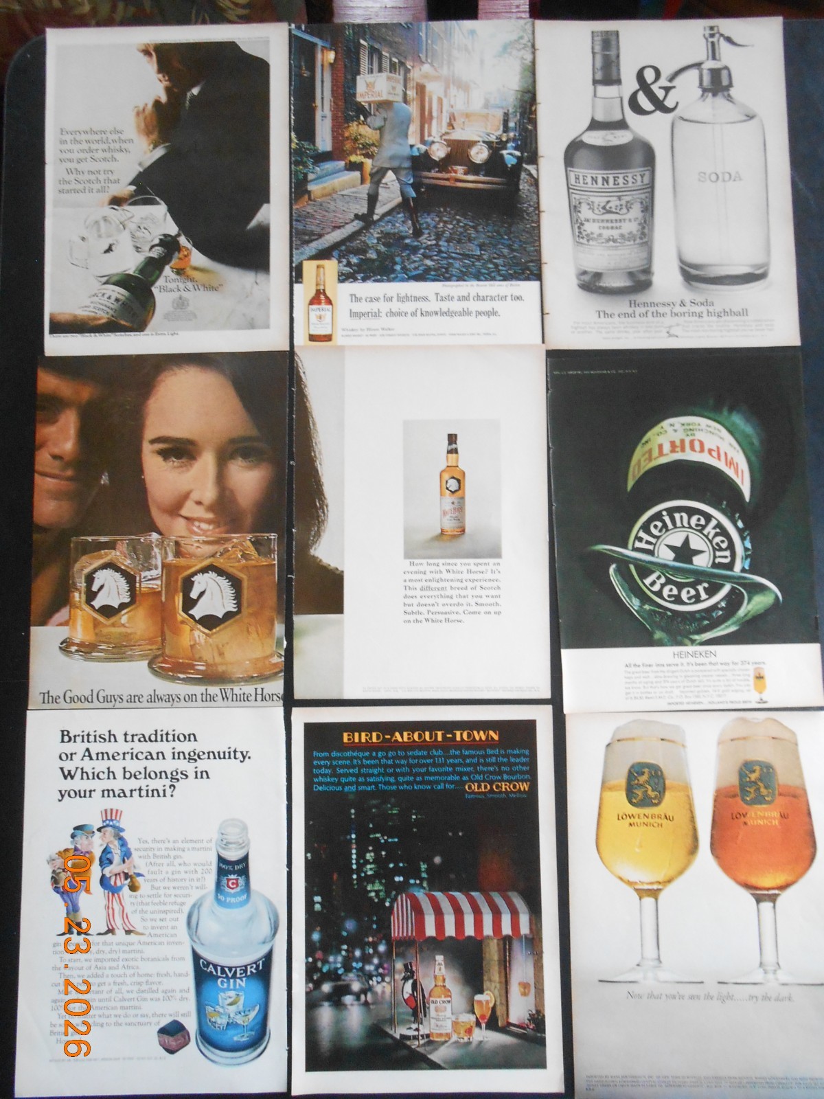 20 1966 Liquor AD LOT Hennessy Black & White Horse Beer Gin Seagram’s Whisky