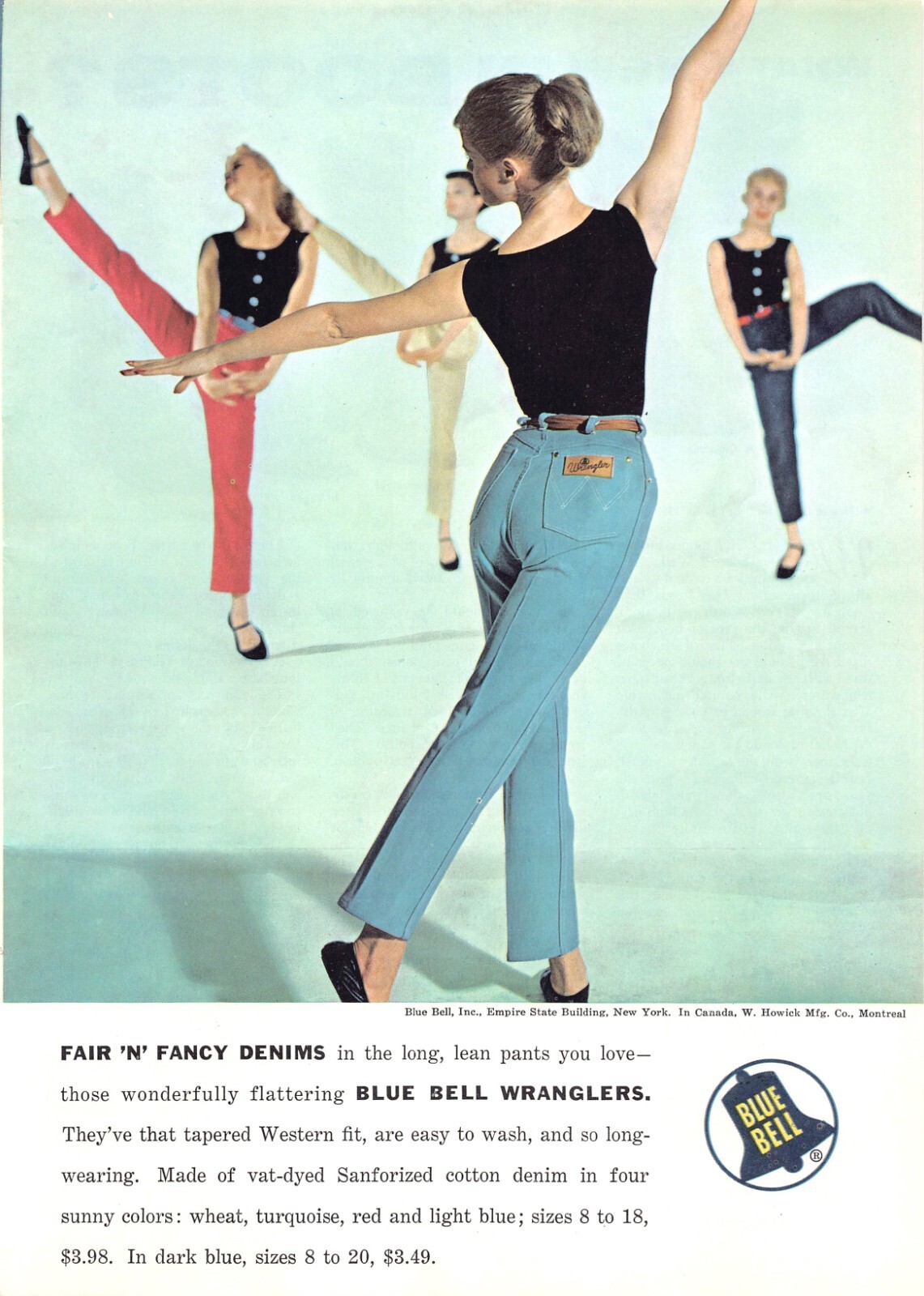 Wrangler Blue Bell Jeans Fair N Fancy Four Dancing Women Vtg Magazine Print Ad