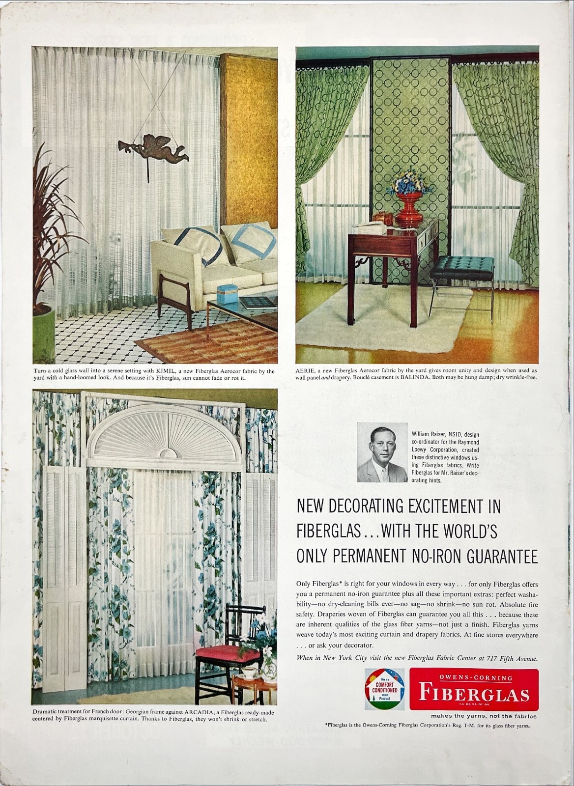 MCM Fabric Decor Window Treatment Curtains Retro Geometric Vtg Print Ad 1950s