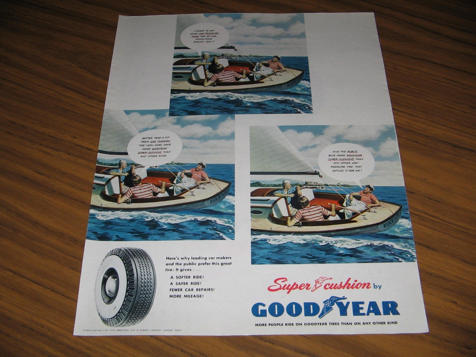 1950 Print Ad Goodyear 3 Men in Sail Boat Discuss Tires Akron,OH