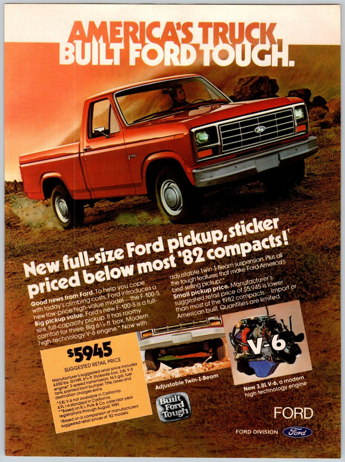 1982 FORD PICKUP TRUCK Vintage 8″X11″ Magazine Ad 1980’s TDL-4
