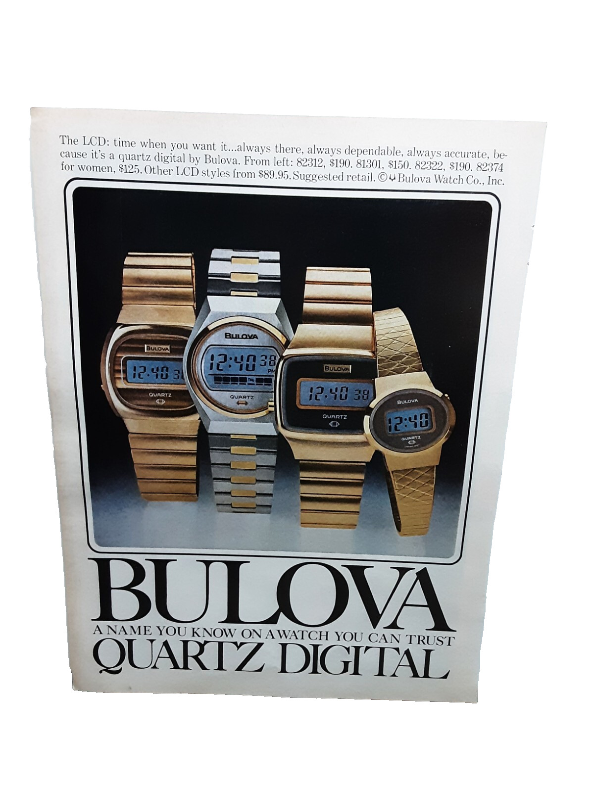 Vintage 1977 Print Ad Bulova Quartz Digital Watch Original 1970s