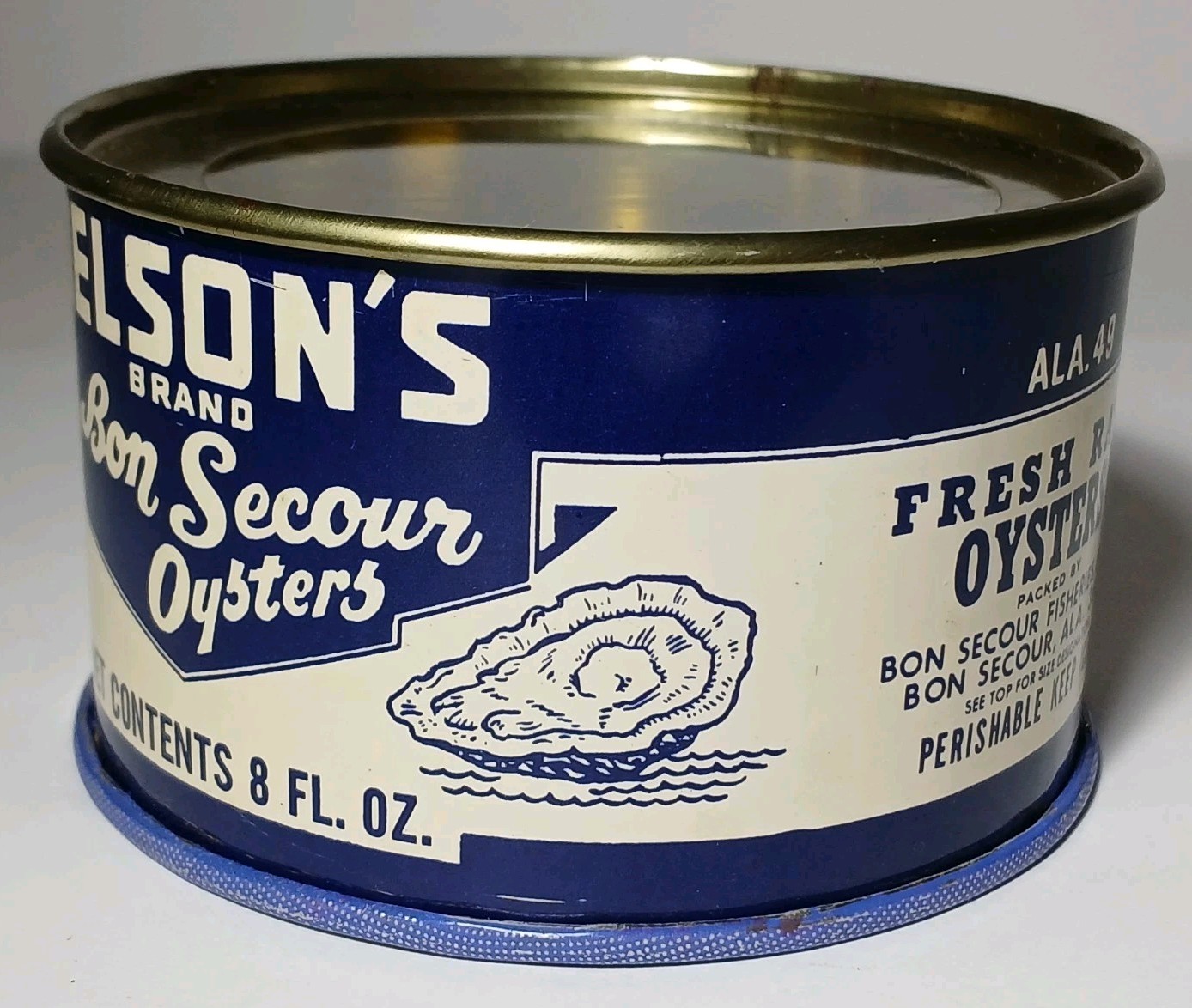 New 1960s Vintage Oyster Can Graphic Tin Can Lid Chef Graphic Bon Secour Alabama