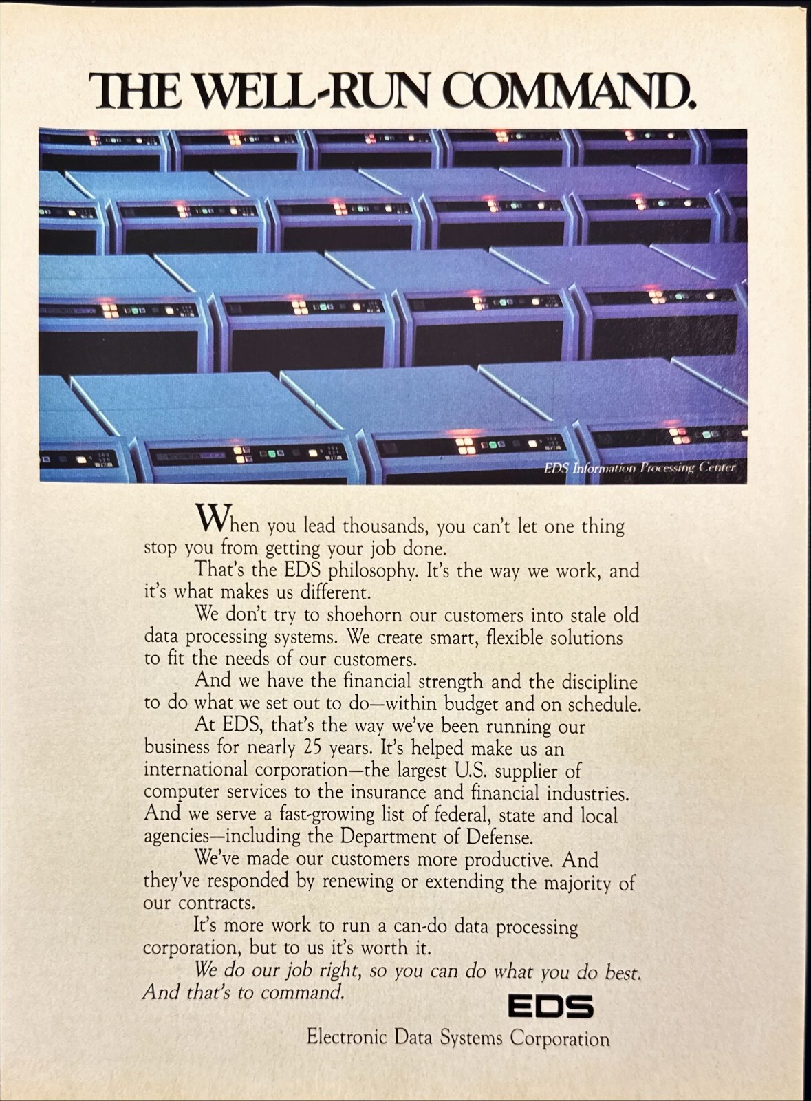 EDS Electronic Data Systems Information Processing Center Vtg Print Ad 1986