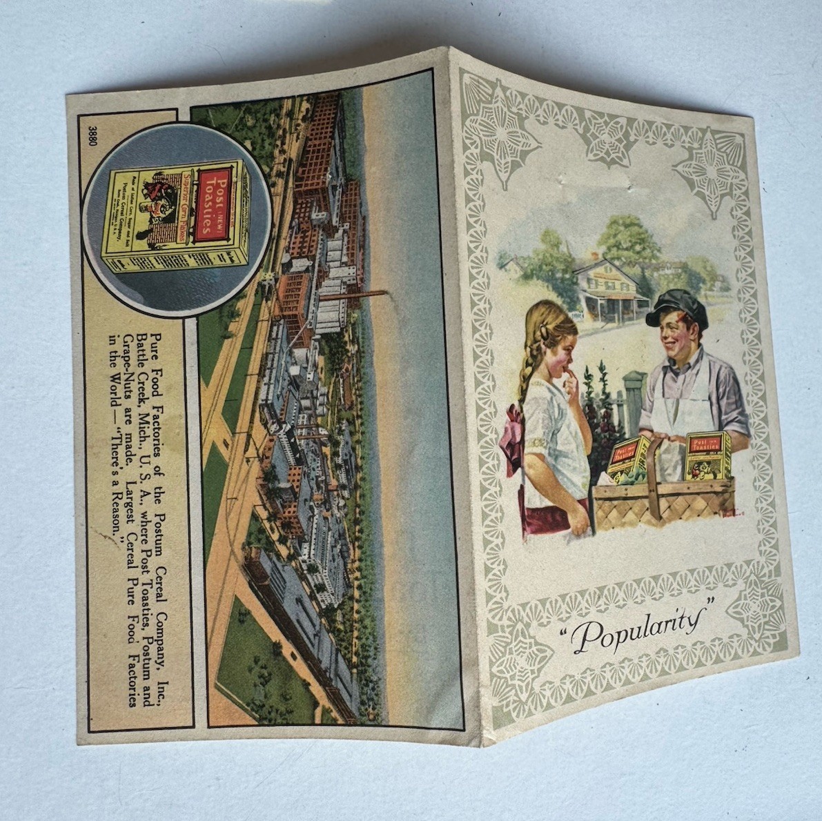 Post Toasties Cereal Trade Card Factory Norman Rockwell Fold Out 1920s Advertise