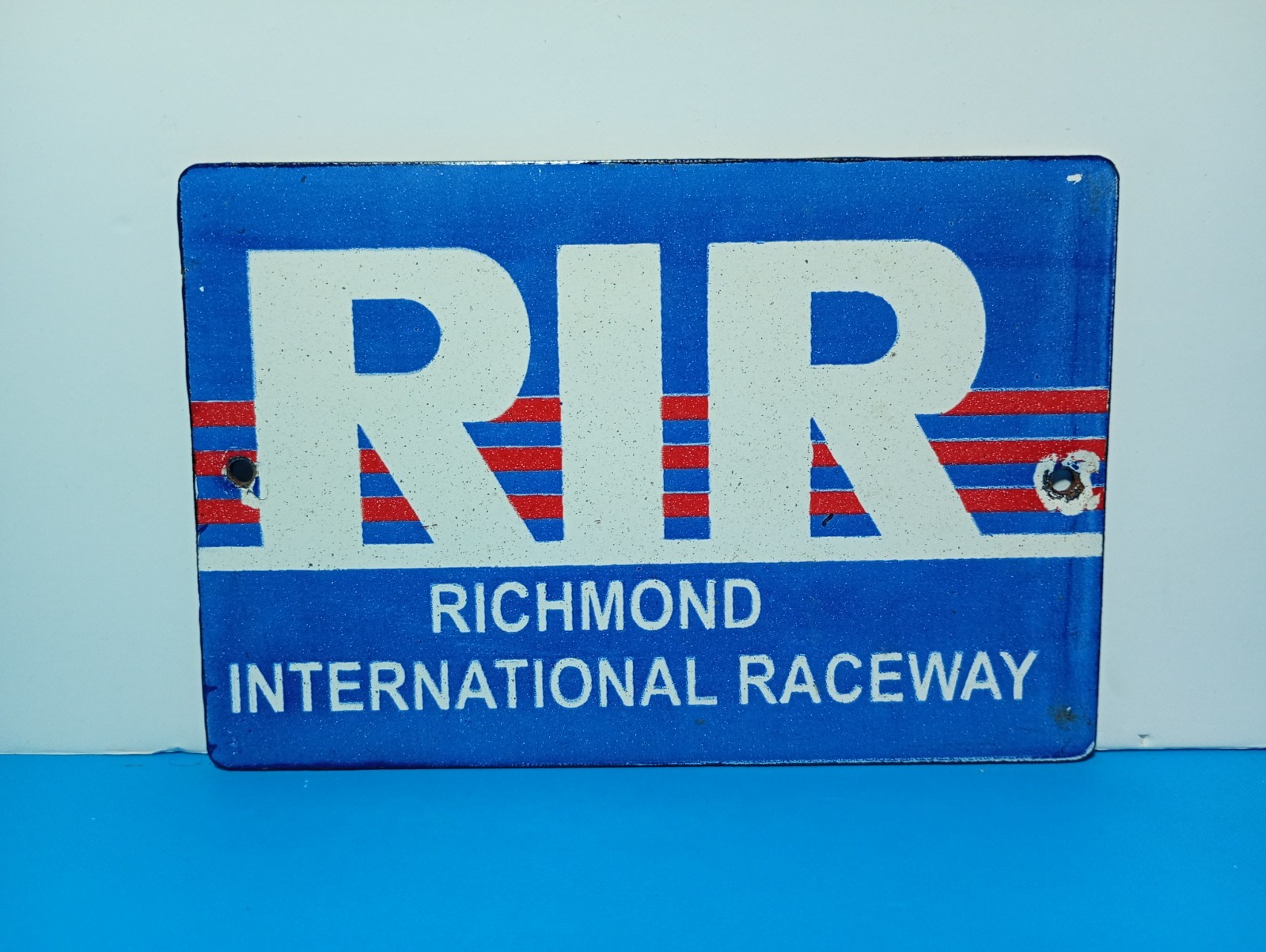 Vintage RIR RICHMOND INTERNATIONAL Raceway Porcelain Enamel Metal sign 6″ X 4″