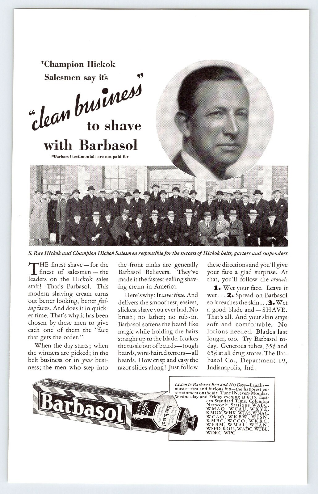 1931 CHAMPION HICKOK SALESMEN BARBASOL SHAVING 6.5″X10″ Magazine Ad 1930’s M439