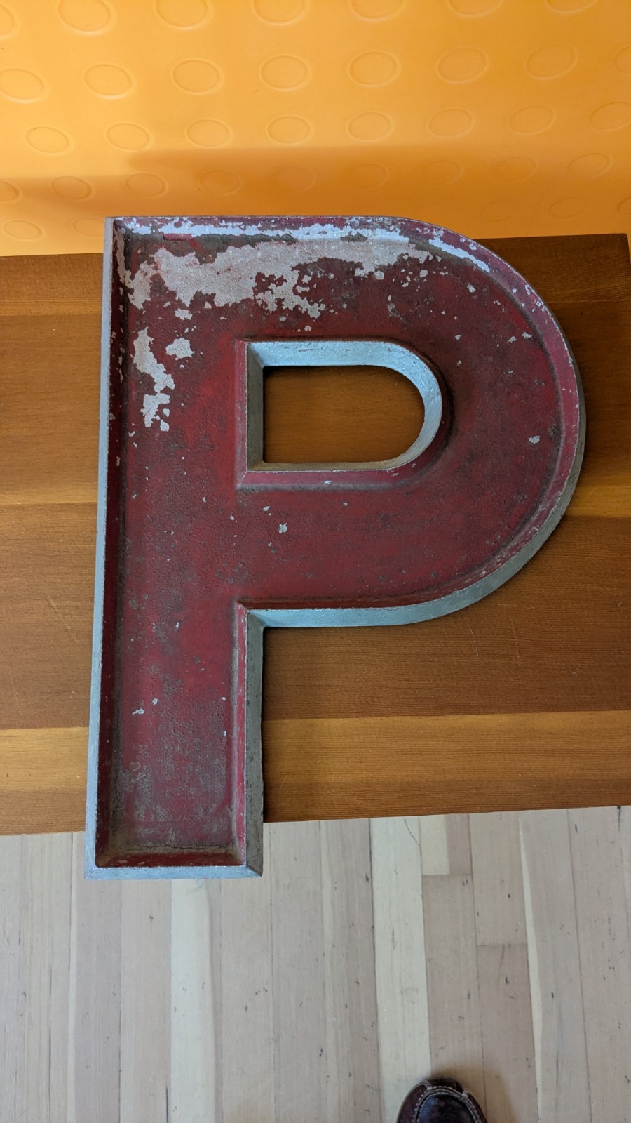 Vintage Adler marquee letter, “P”, 16″ tall, cast aluminum,