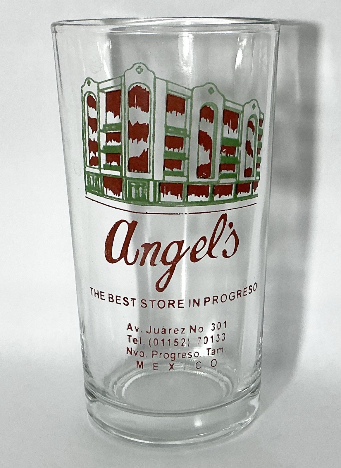 Angels Vintage Advertising Glass Best Store In Progresso, Mexico 4 1/2” Tall