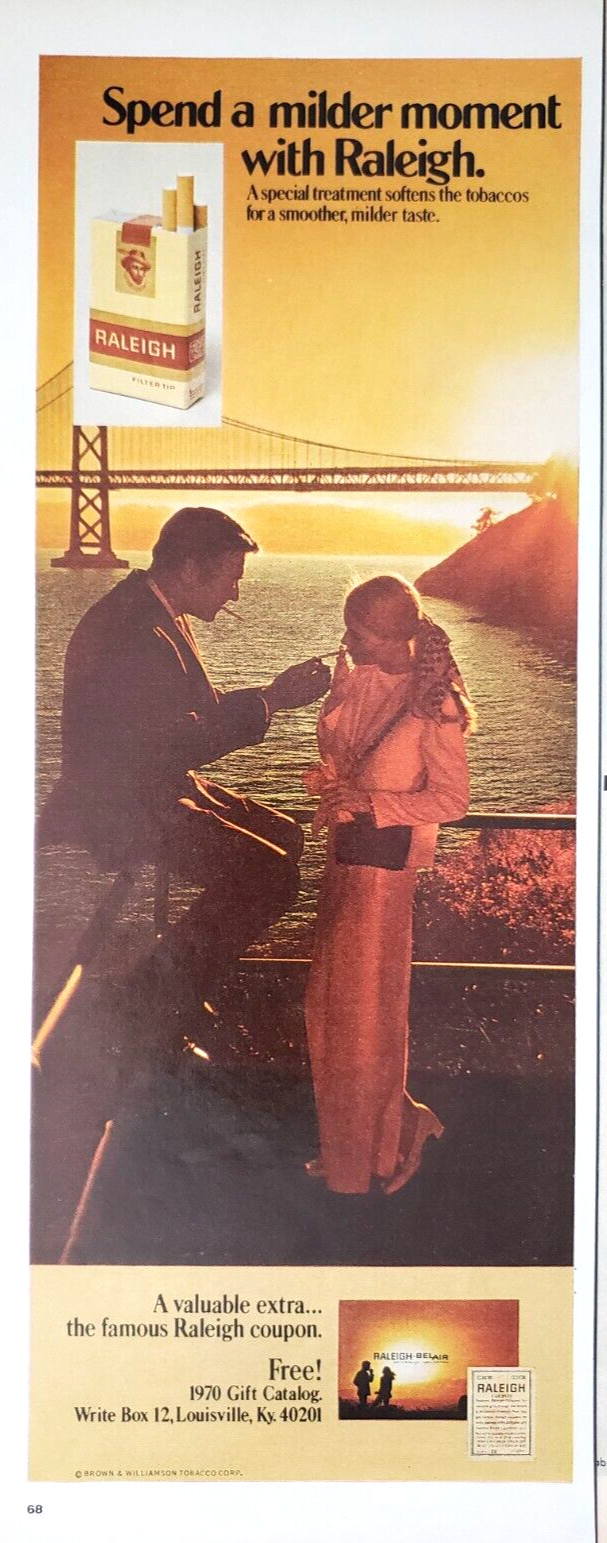 PRINT AD Raleigh Cigarettes 1970 5×13 Spend Milder Moment San Francisco Bay