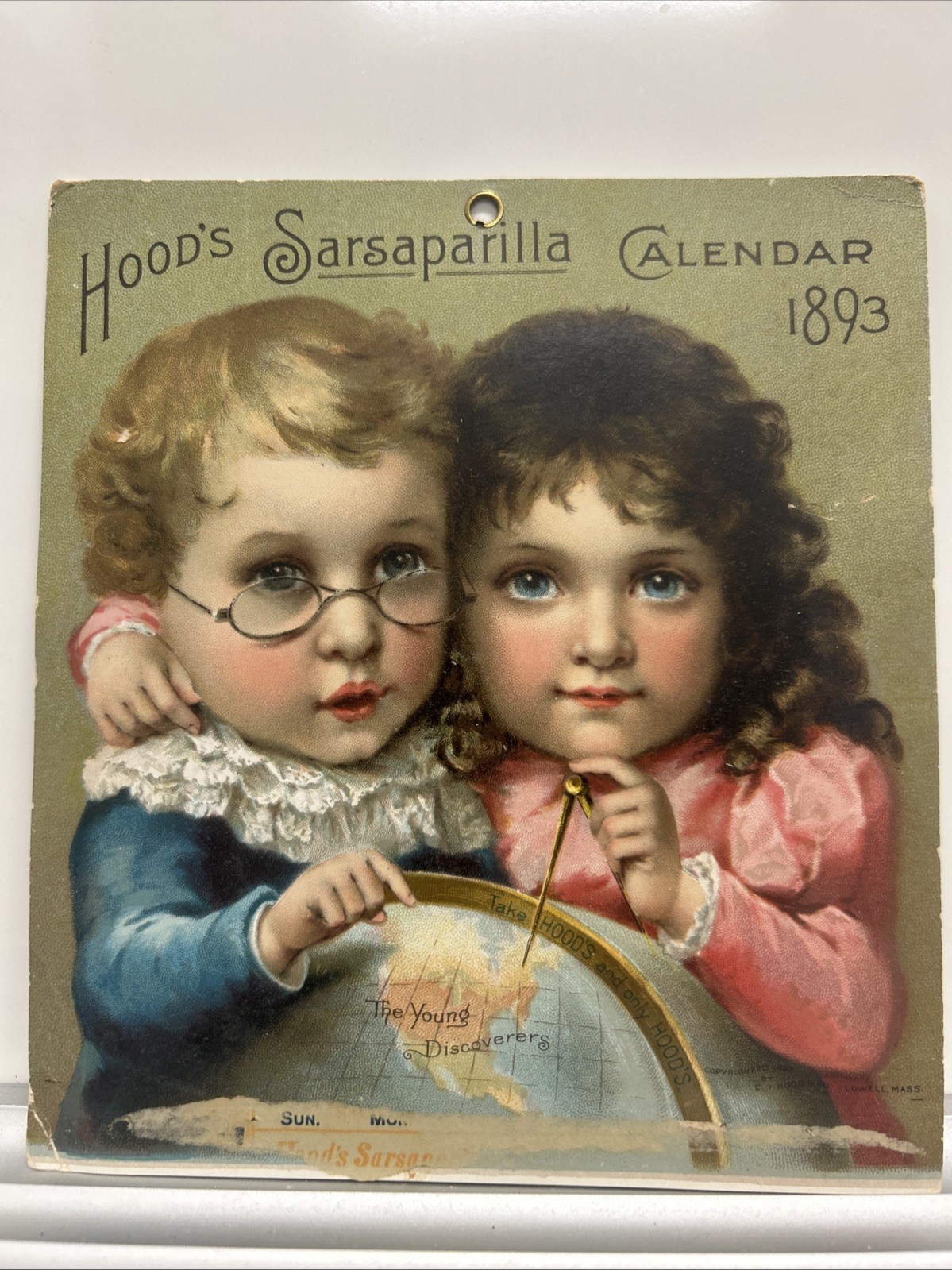 ANTIQUE VICTORIAN CALENDAR TOP HOOD’S SARSAPARILLA 1893
