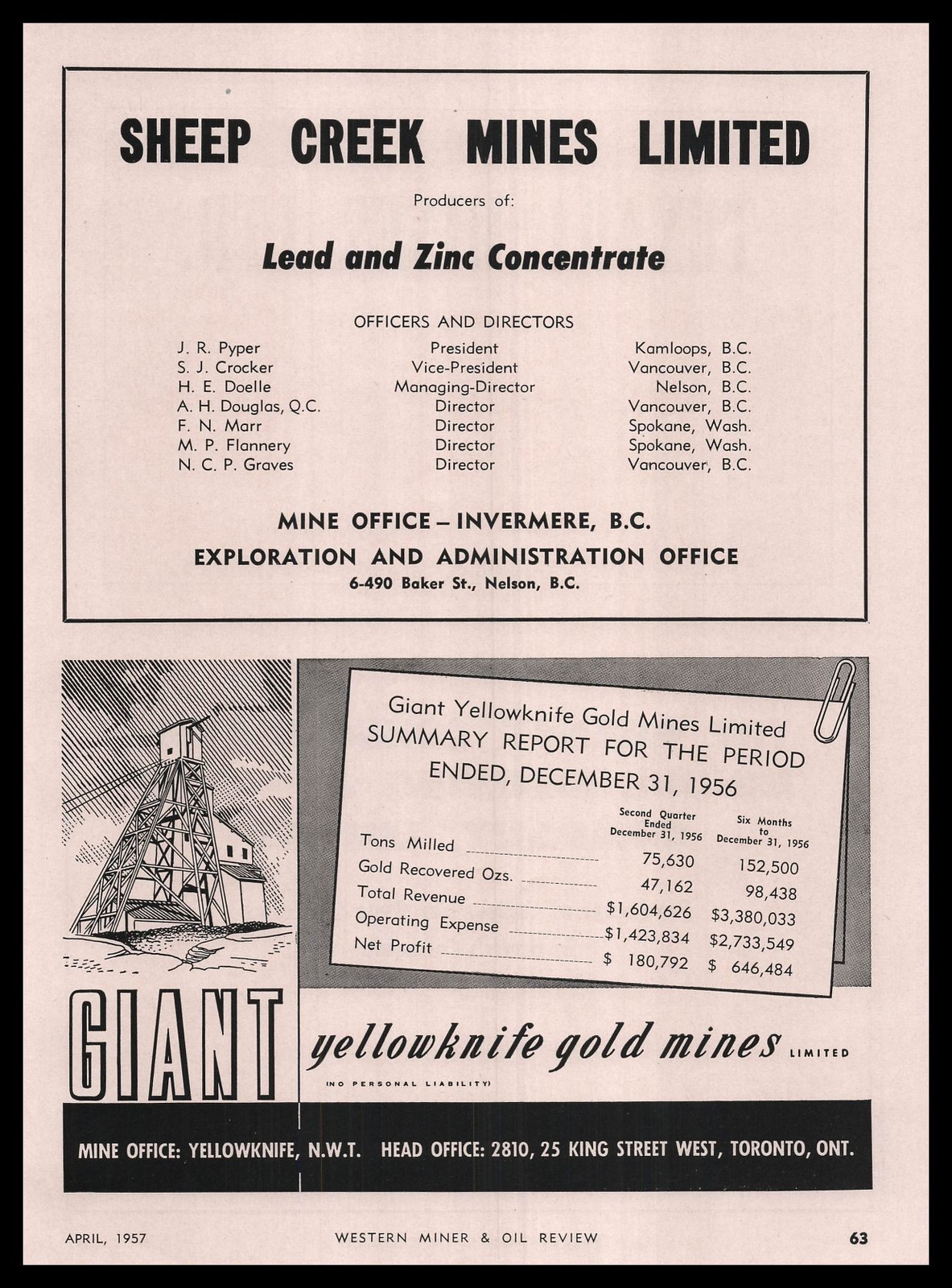 1957 Giant Yellowknife Gold Mine Limited Toronto Ontario Canada Vintage Print Ad