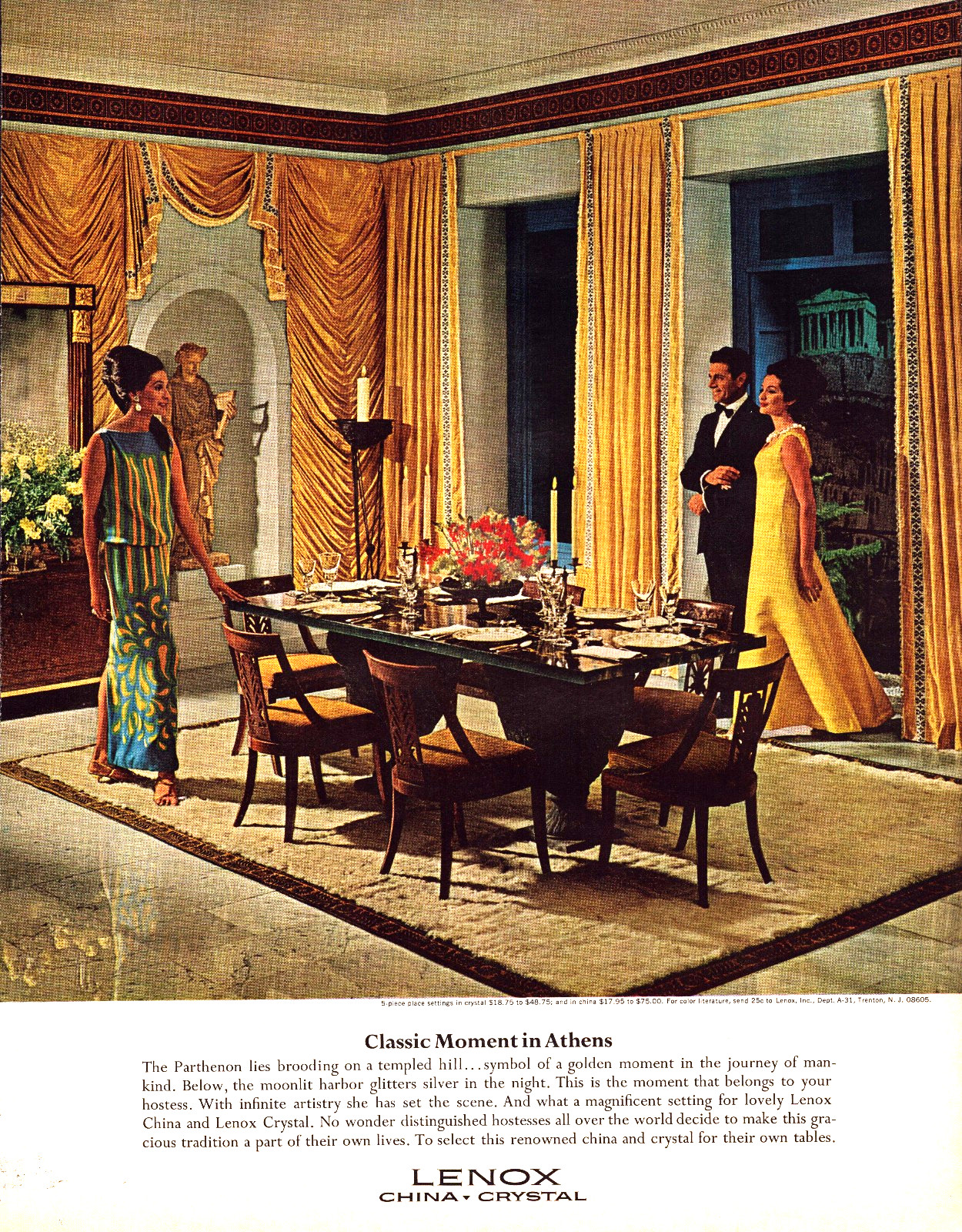 Lenox China Crystal Athens Decor Classic Fashion Ladies Vintage Print Ad 1966