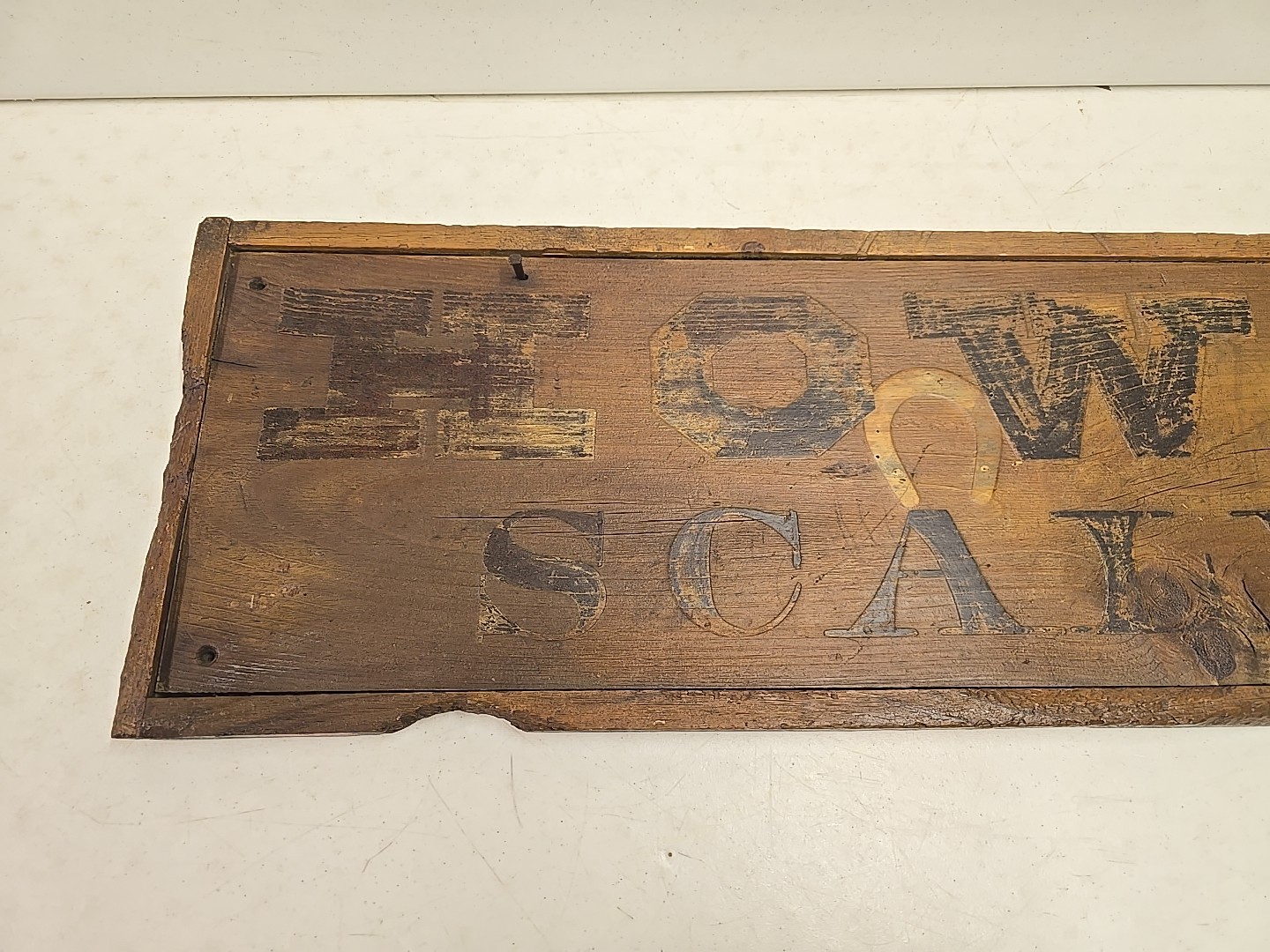 Antique 39″ Howe Scale Advertising Embossed Horseshoe Wood Framed Sign