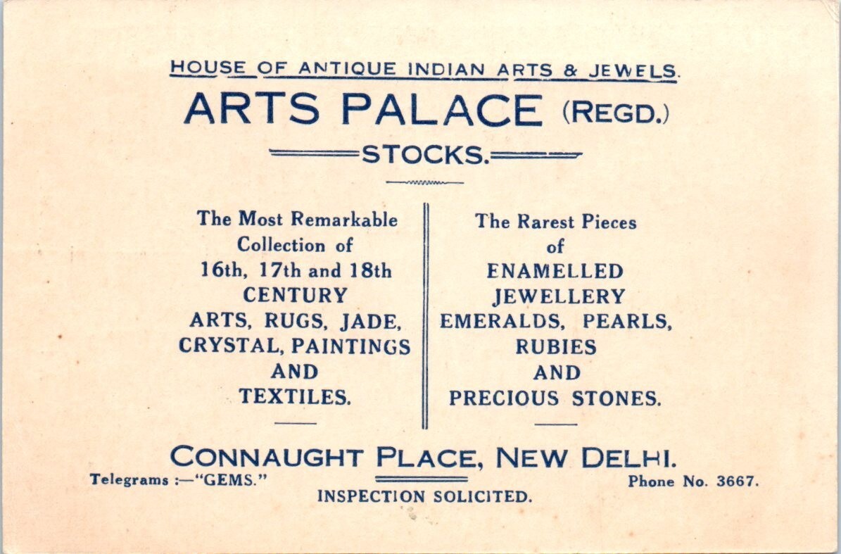 Arts Palace , Connaught Place , New Delhi c1940’s Advertising Card 4×6 Inch – 1L