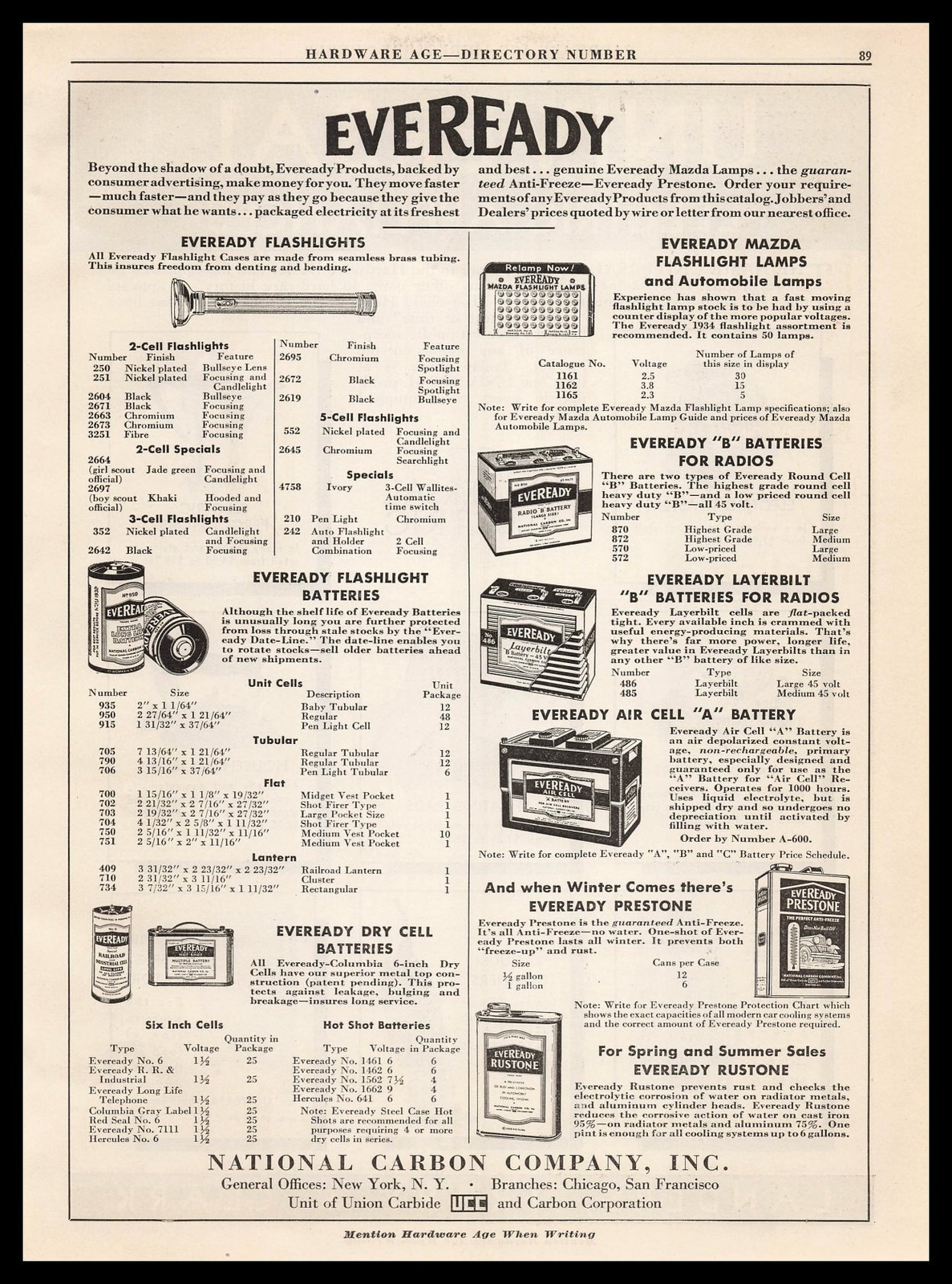 1935 National Carbon Co. New York Eveready Flashlights Lamps Batteries Print Ad