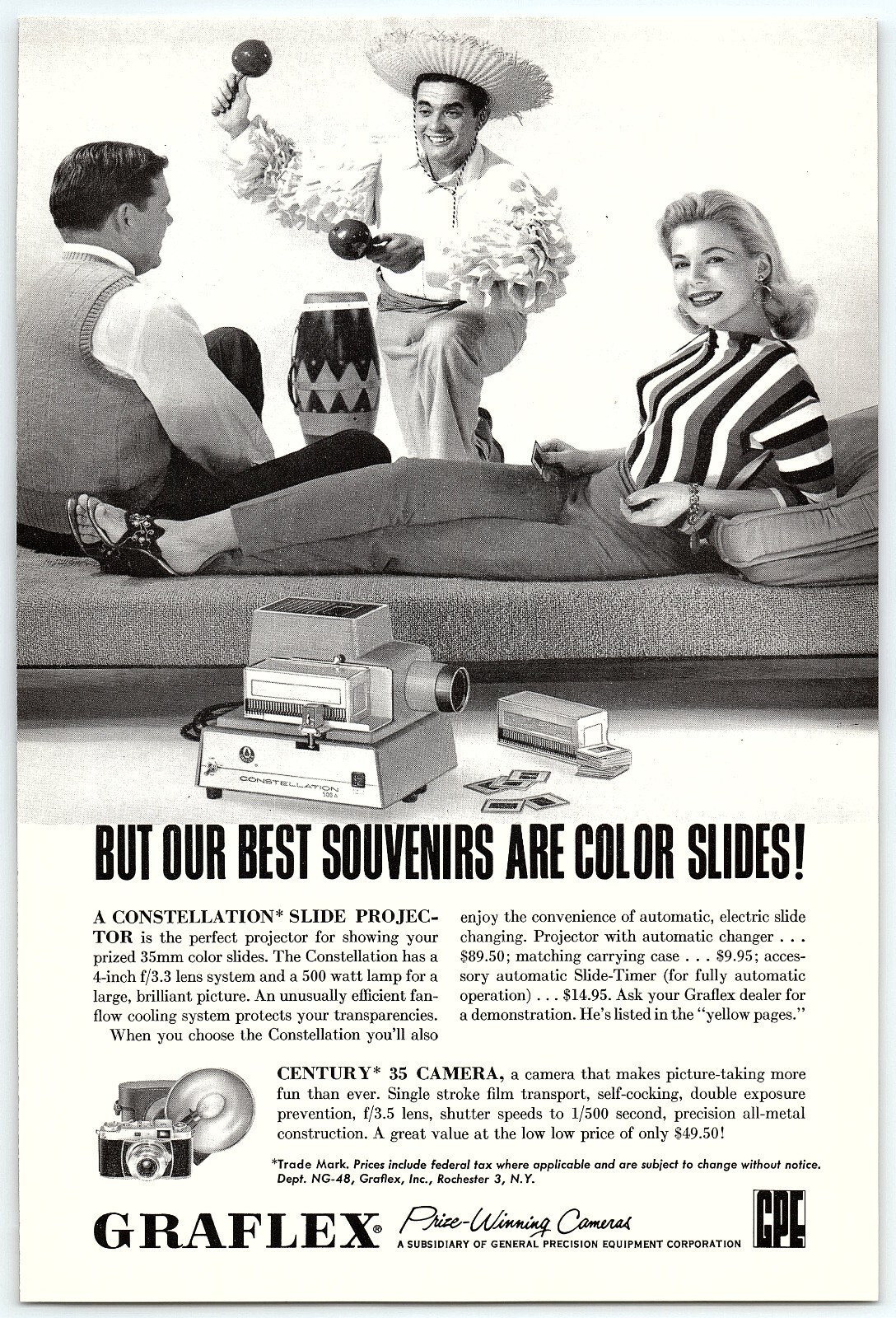 1940s GRAFLEX CENTURY 35 CAMERA CONSTELLATION PROJECTOR FULL PAGE PRINT AD Z5244