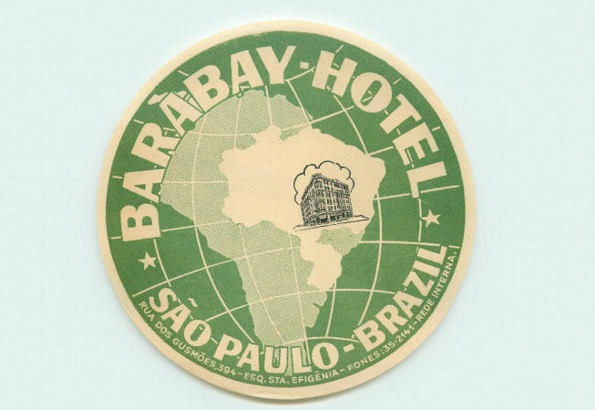 SAO PAULO BRAZIL BARABAY HOTEL VINTAGE LUGGAGE LABEL