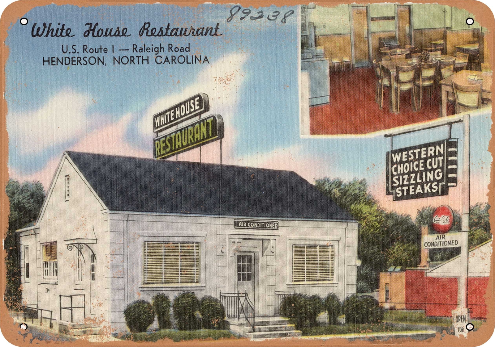Metal Sign – North Carolina Postcard – White House Restaurant, U.S. Route 1 —