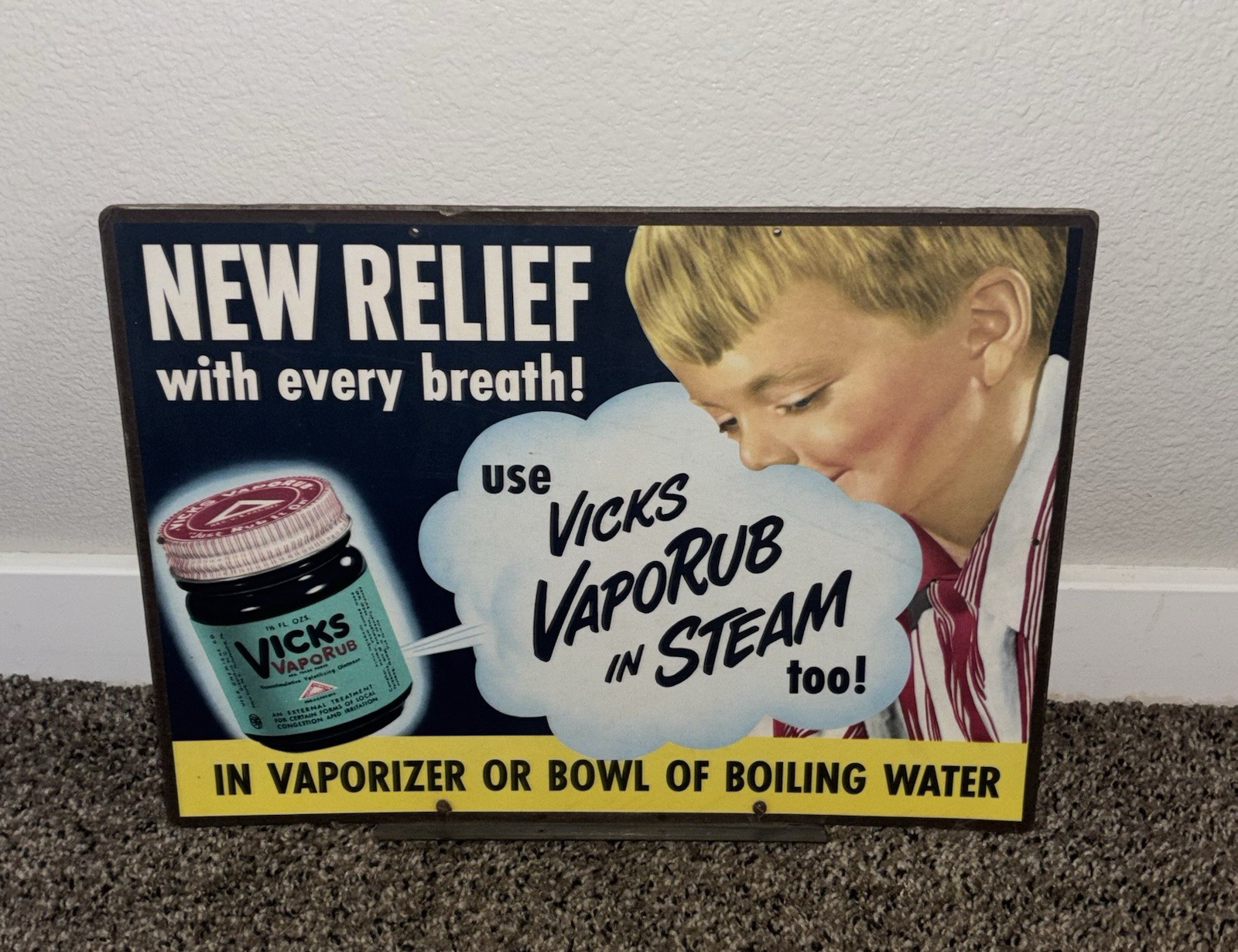 Vintage VICKS VapoRub Sign Masonite Drugstore Medicine Advertising