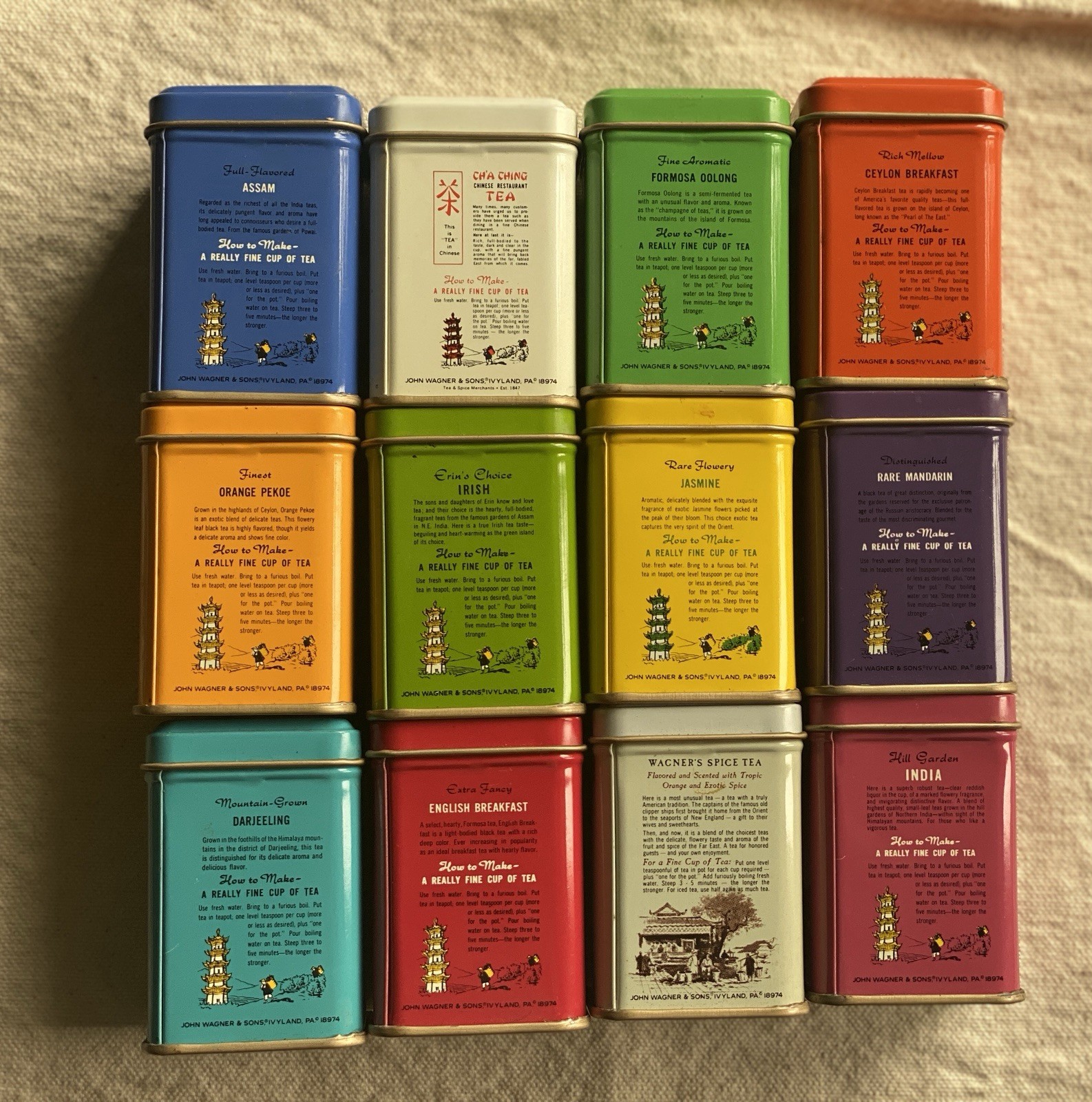 Vintage John Wagner & Sons Tea Tins – SET of 12 Vtg Tin