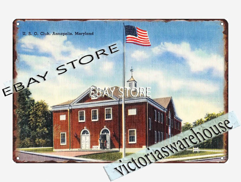 1930-45 U. S. O. Club, Annapolis, Maryland tin sign garage design tool