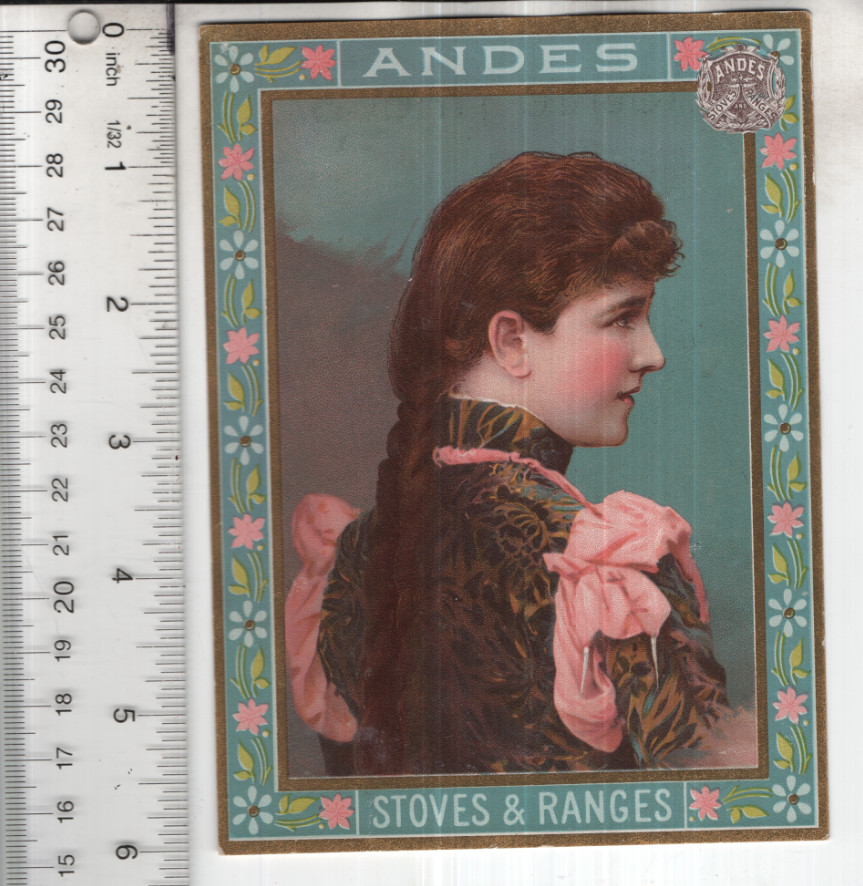 Andes Stoves & Ranges Lady With Braids Victorian Trade Card 5″x6″ VTC-XM349