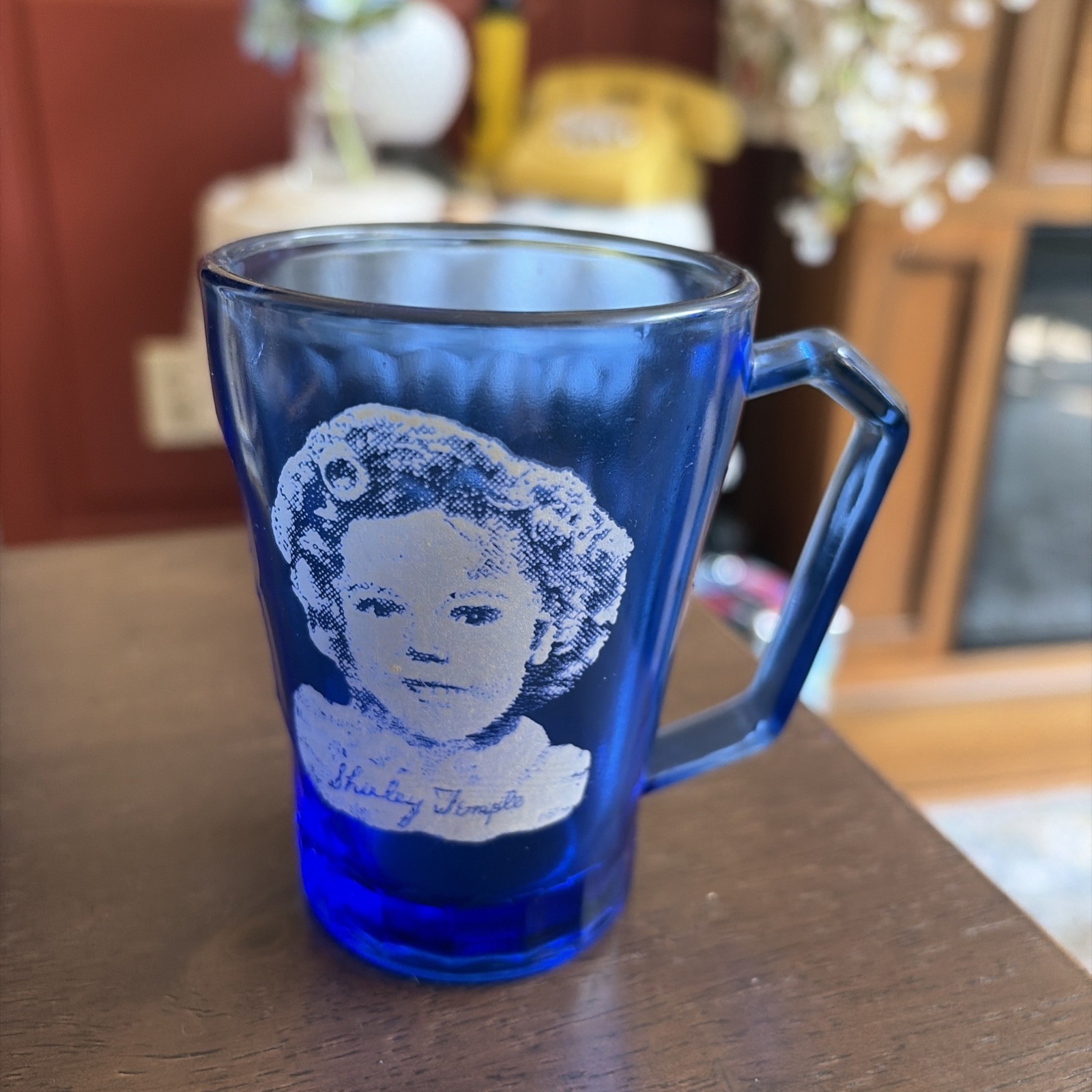 Vintage Hazel Atlas Shirley Temple Ritz Cobalt Blue Honeycomb Glass Mug