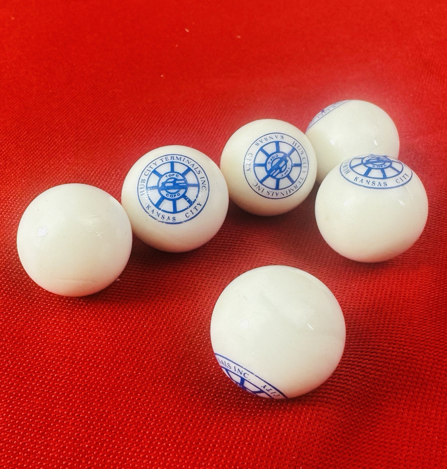 Lot 6 Vtg Advertising Marbles Hub City Terminals Inc Kansas City KS Logo White