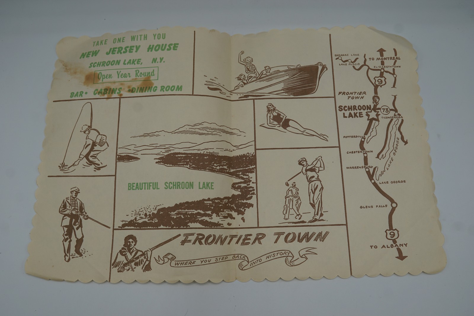 Vtg New Jersey House Schroon Lake NY Frontier Town Advertising Map Brochure