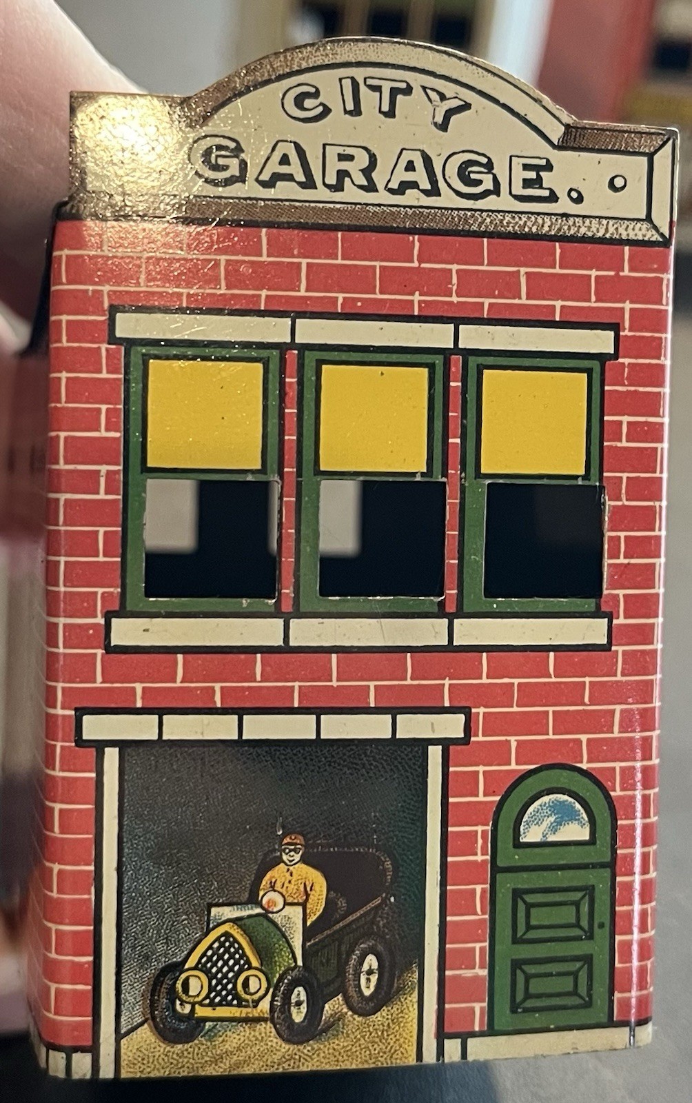6 Antique West Bros village series Candy Container tin litho Buildings