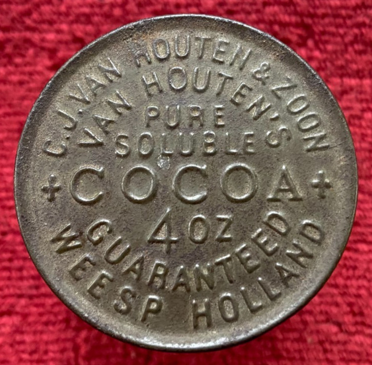 Van Houten & Zoon Cocoa Tin Can Pure Soluble 4oz Weesp Holland c.1890 Antique