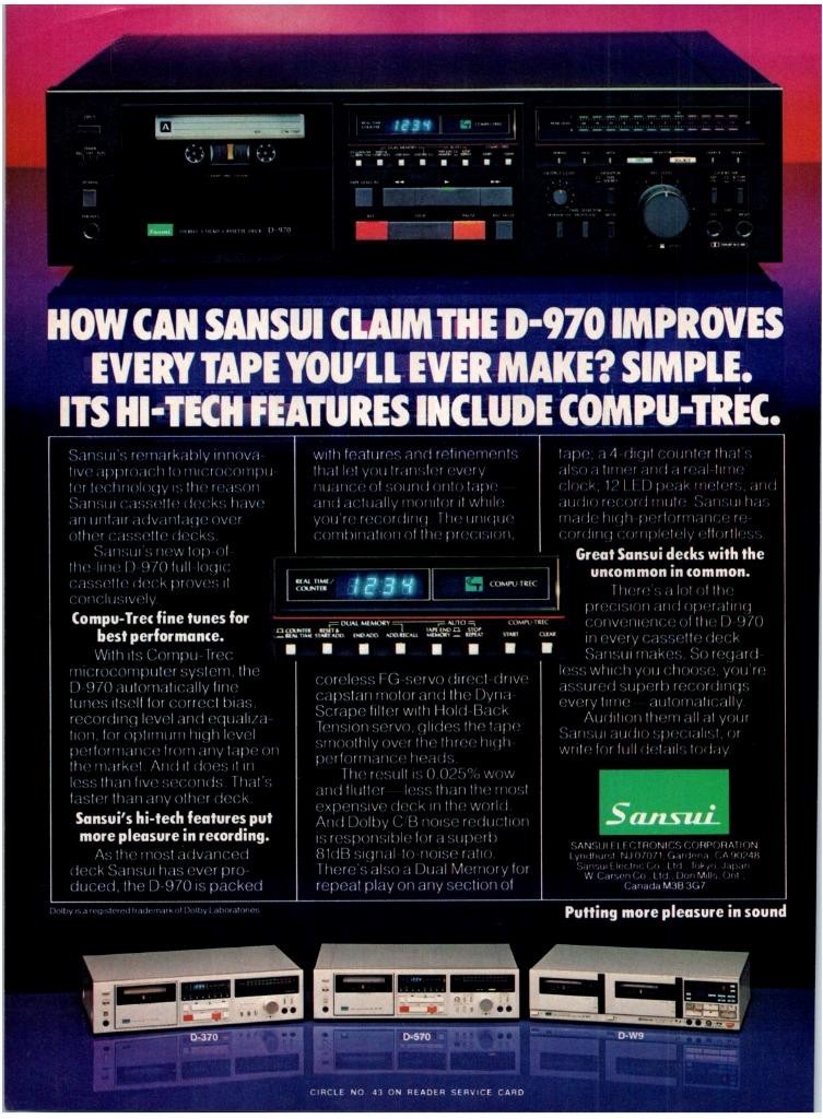 Sansui D-970 Cassette Tape Deck Magazine Ad Print Design Advertising
