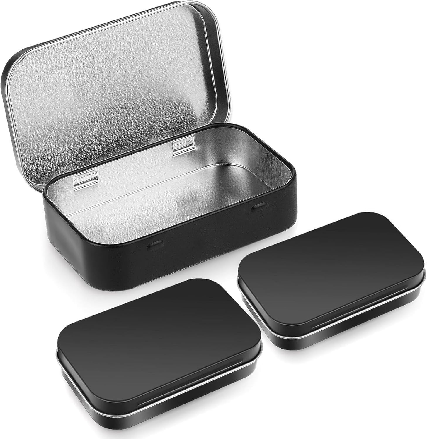 3 Pcs Black Portable Rectangular Small Tins with Lids Tin Boxes, 3.7 X 2.4 X