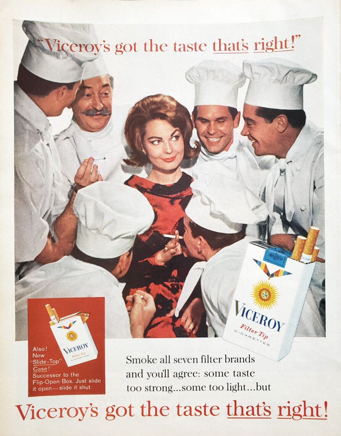 PRINT AD Viceroy Cigarettes 1962 10.5×13 Taste That’s Right Woman w Chefs