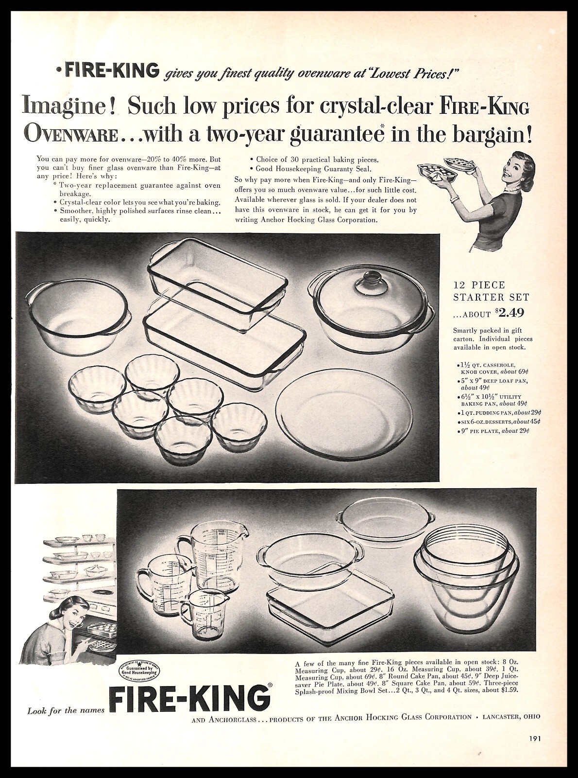 1954 Fire-King Ovenware Vintage PRINT AD Glass Bakeware Kitchen