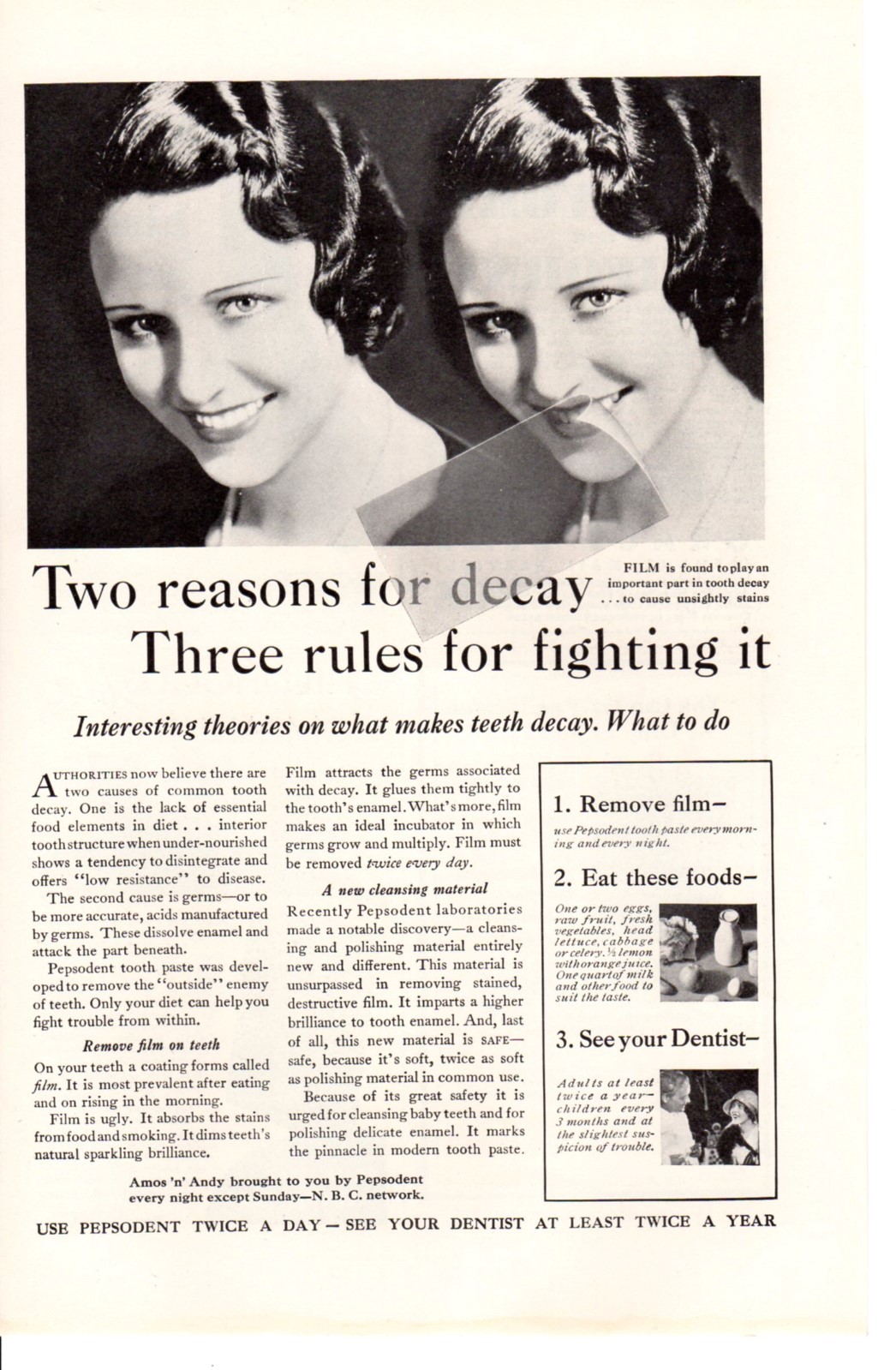 Vintage ad Print 1932 Pepsodent Fighting decay pretty girl Ken L Ration dog food