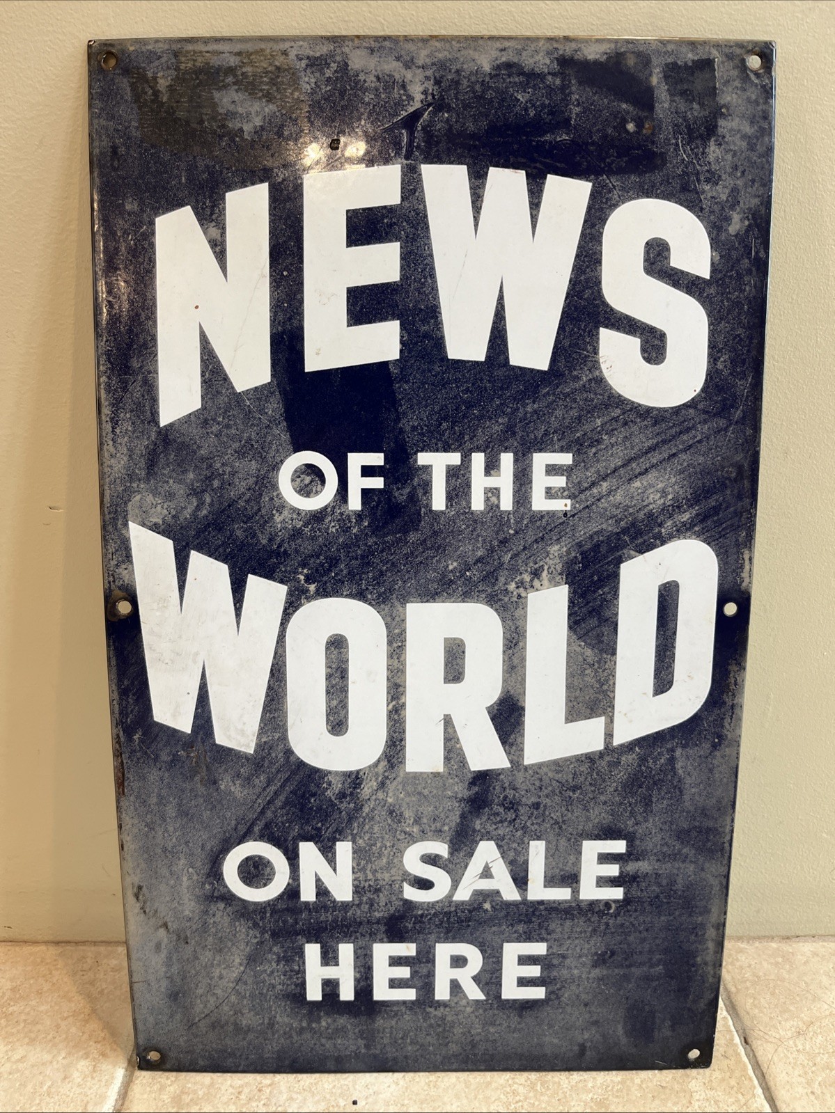 Vintage “News of the World” United Kingdom Newspaper Enamel Metal Sign (20”x12”)