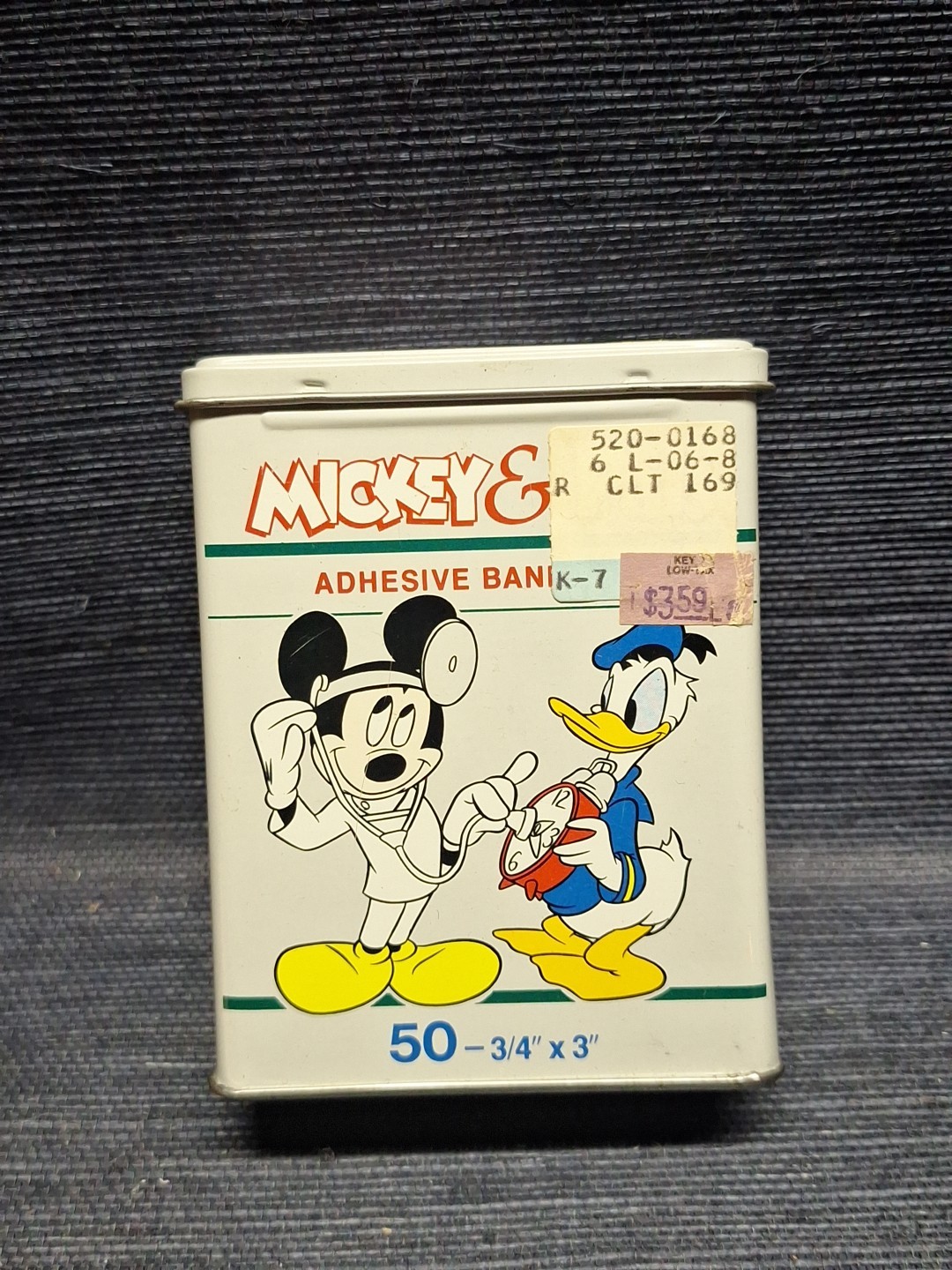 Vintage Disney Mickey & Pals Metal Adhesive Bandages Bandaid Metal Tin