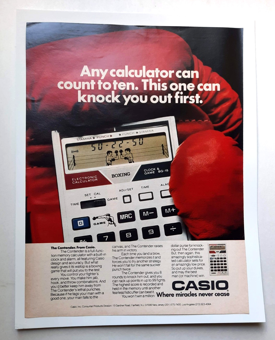 Casio Electronic Calculator and Boxing Game The Contender Vintage Print Ad 1981