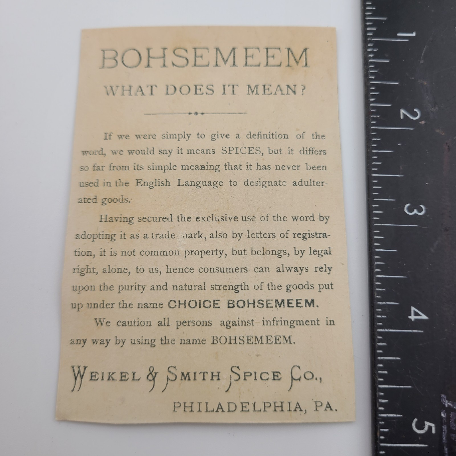 Victorian Trade Card Bohsemeem Spices Weikel Smith Spice Co Philadelphia PA Kids