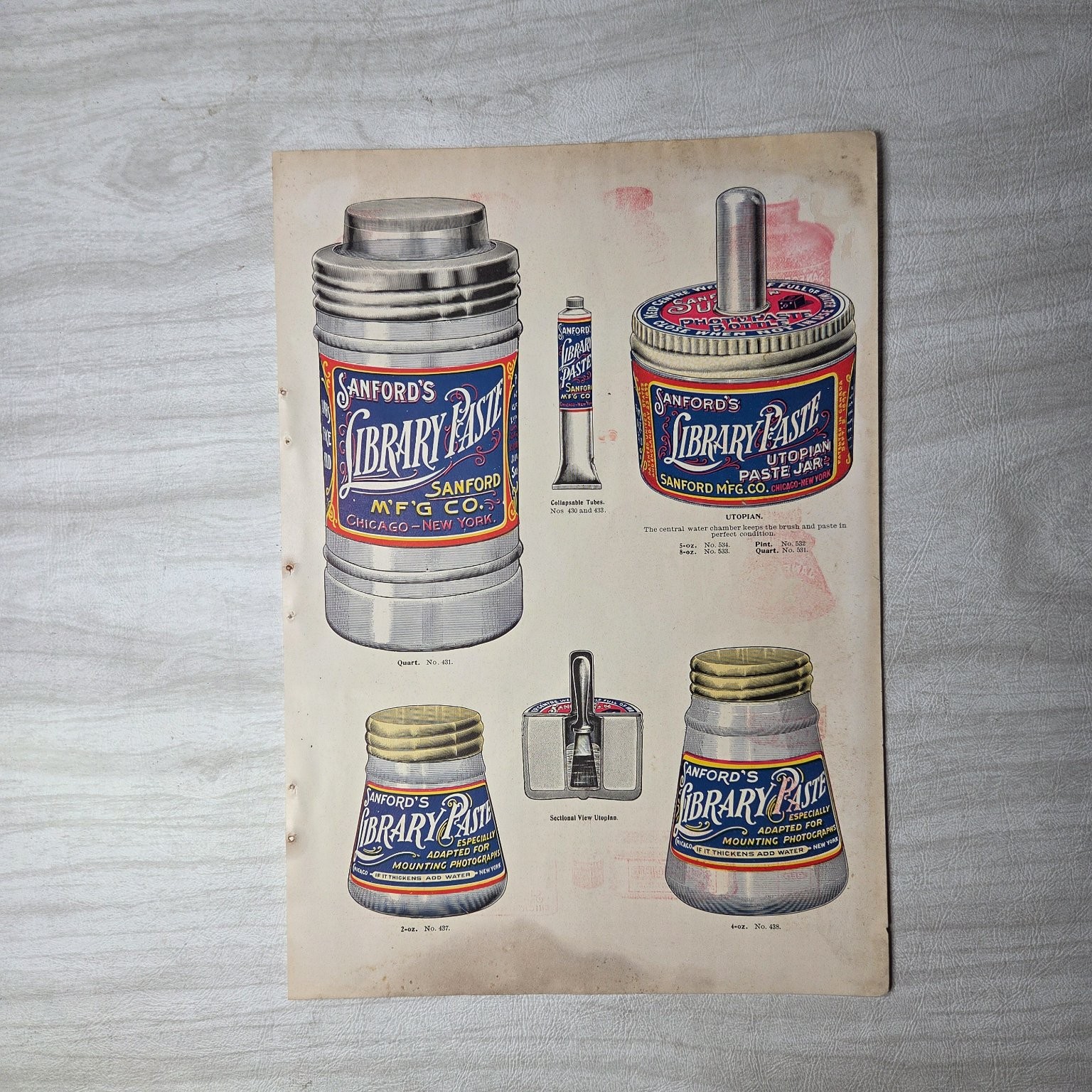 Antique Ad Page Sanford’s Mucilage Glue Paste 1900s Office Supplies