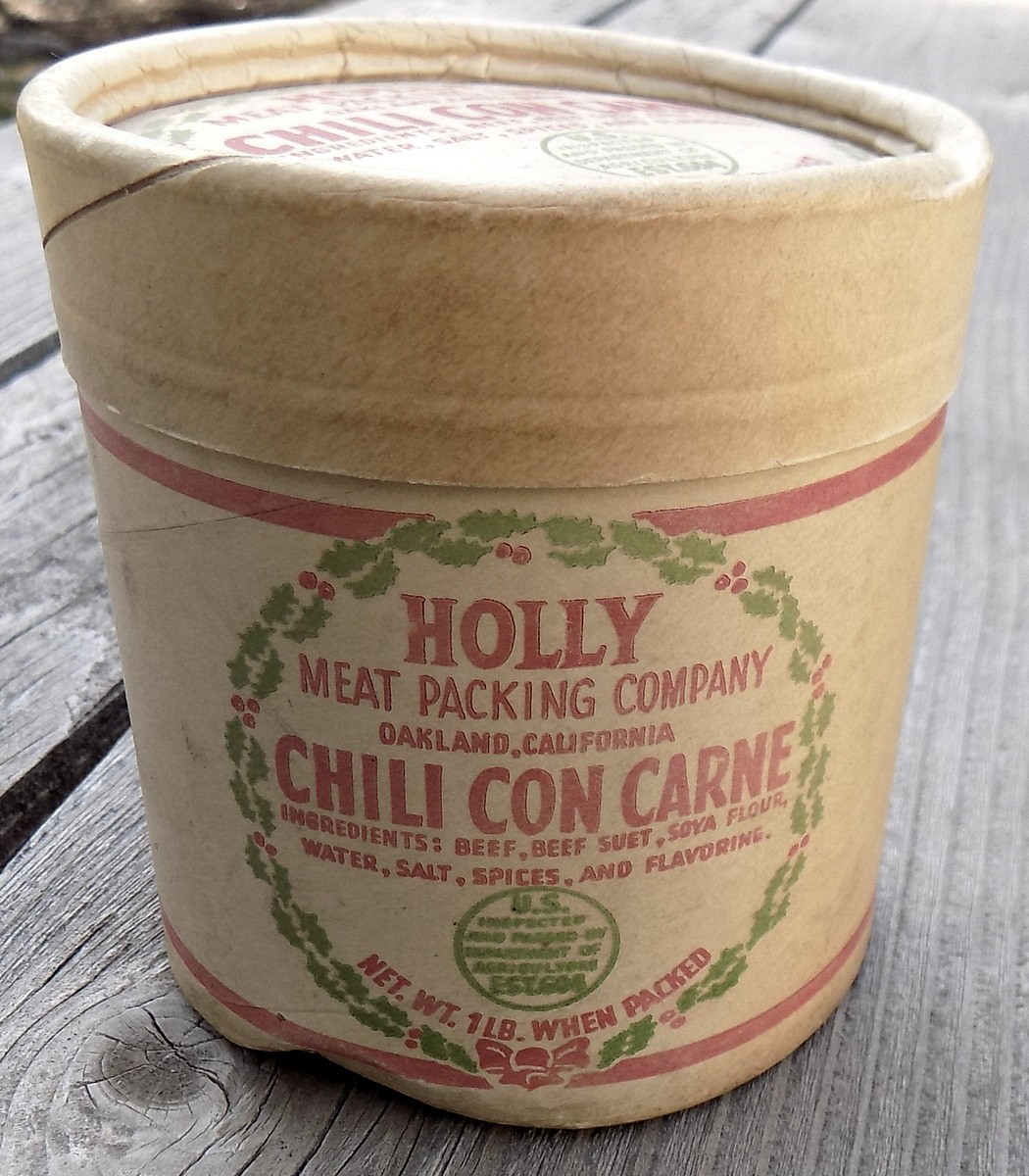Holly Meat Packing Oakland California Chili Con Carne SEALRIGHT Carton circ 1940