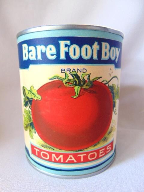 Vintage Advertising BARE FOOT BOY TOMATOES Tin Can Paper Label, Drained & Empty