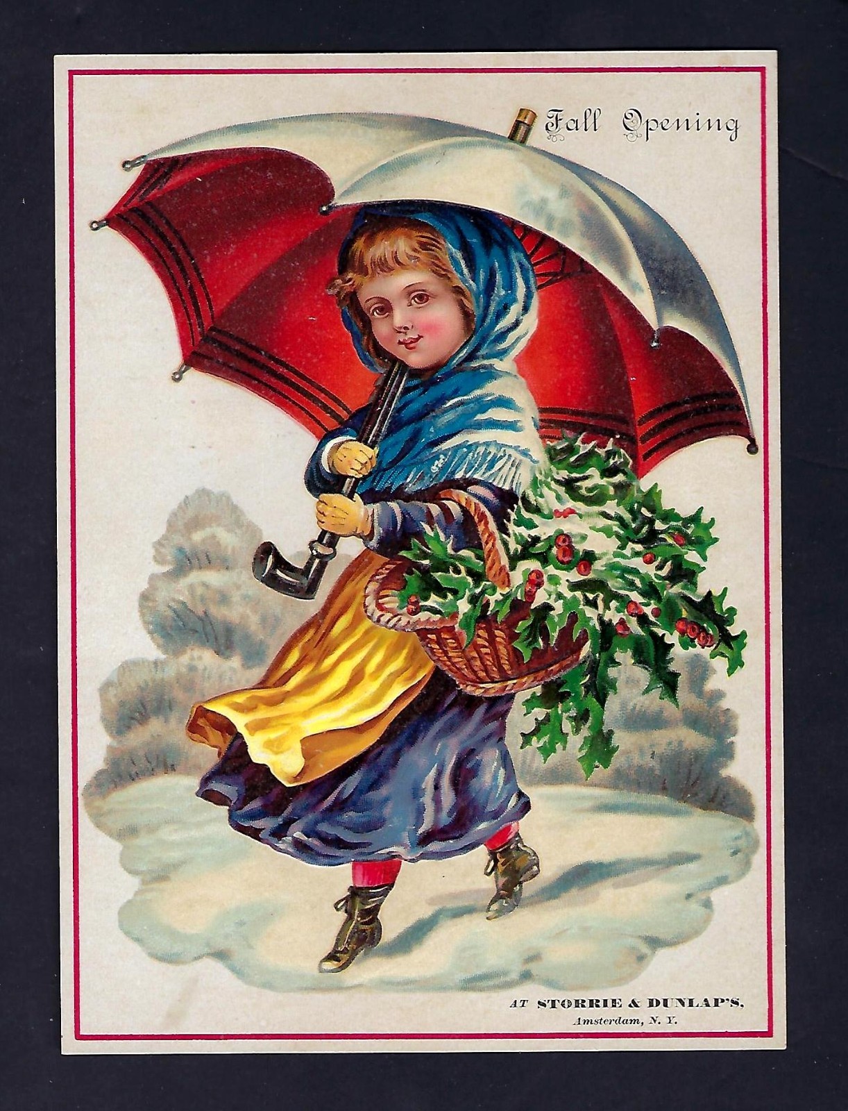 c1880 Large Victorian Trade Card, Storrie & Dunlap’s Dry Goods, Amsterdam, NY