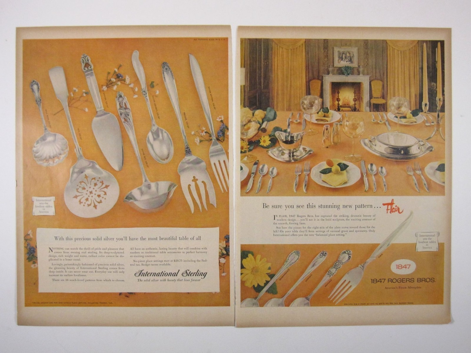 1847 Rogers Bros Flair International Print ADVERT 2 Page 1950s Vintage MOD