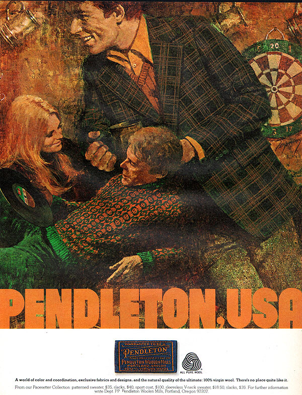 Howard Terpning Pendleton Virgin Wool Dartboard Vinyl Record 1974 Magazine Ad