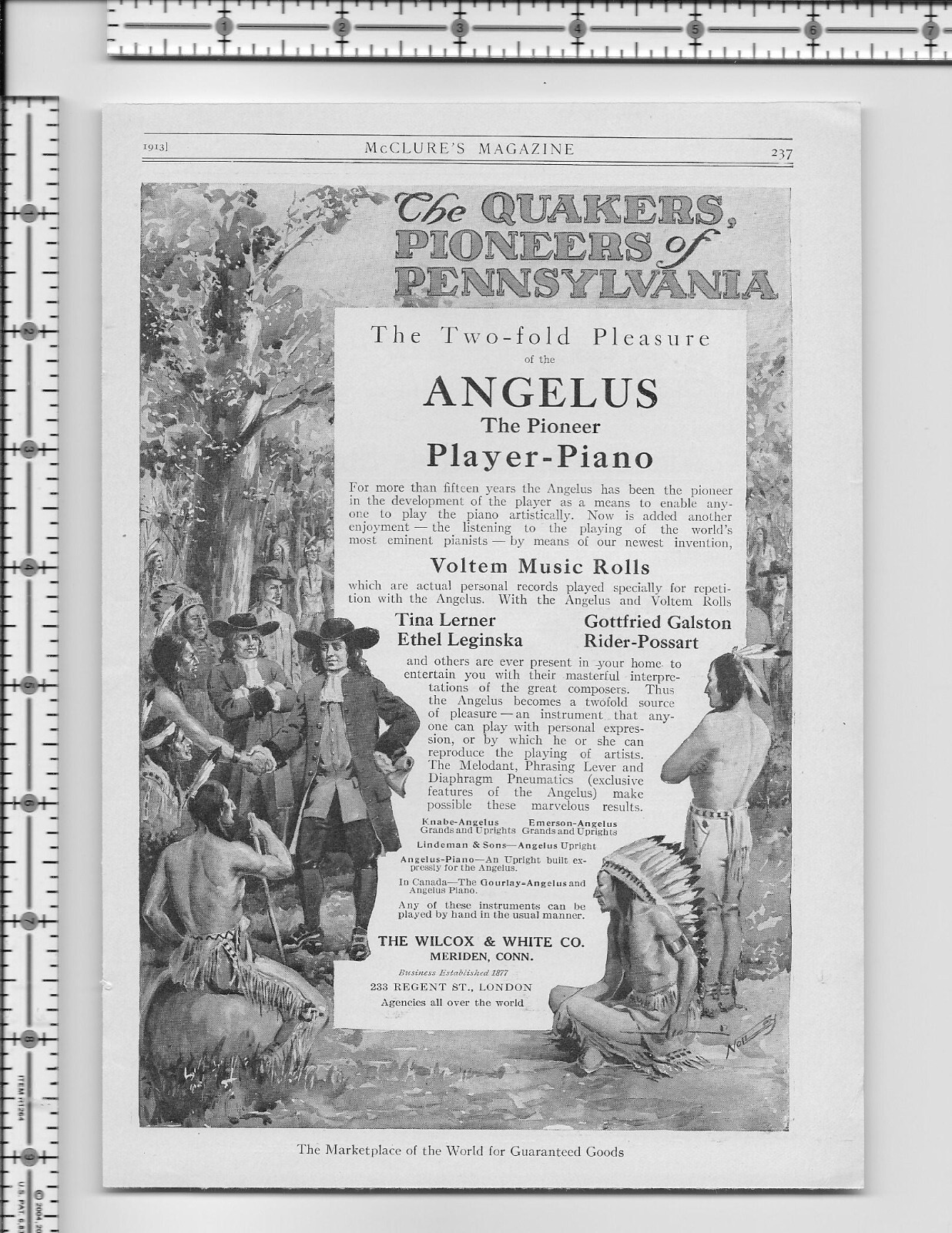 Angelus Pioneer Player Piano Wilcox & White Meriden Conn. 1913 magazine print ad