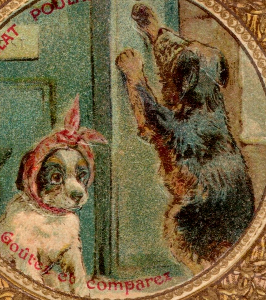 1870s-80s Die-Cut Chocolate Poulain French Adorable Dogs F142